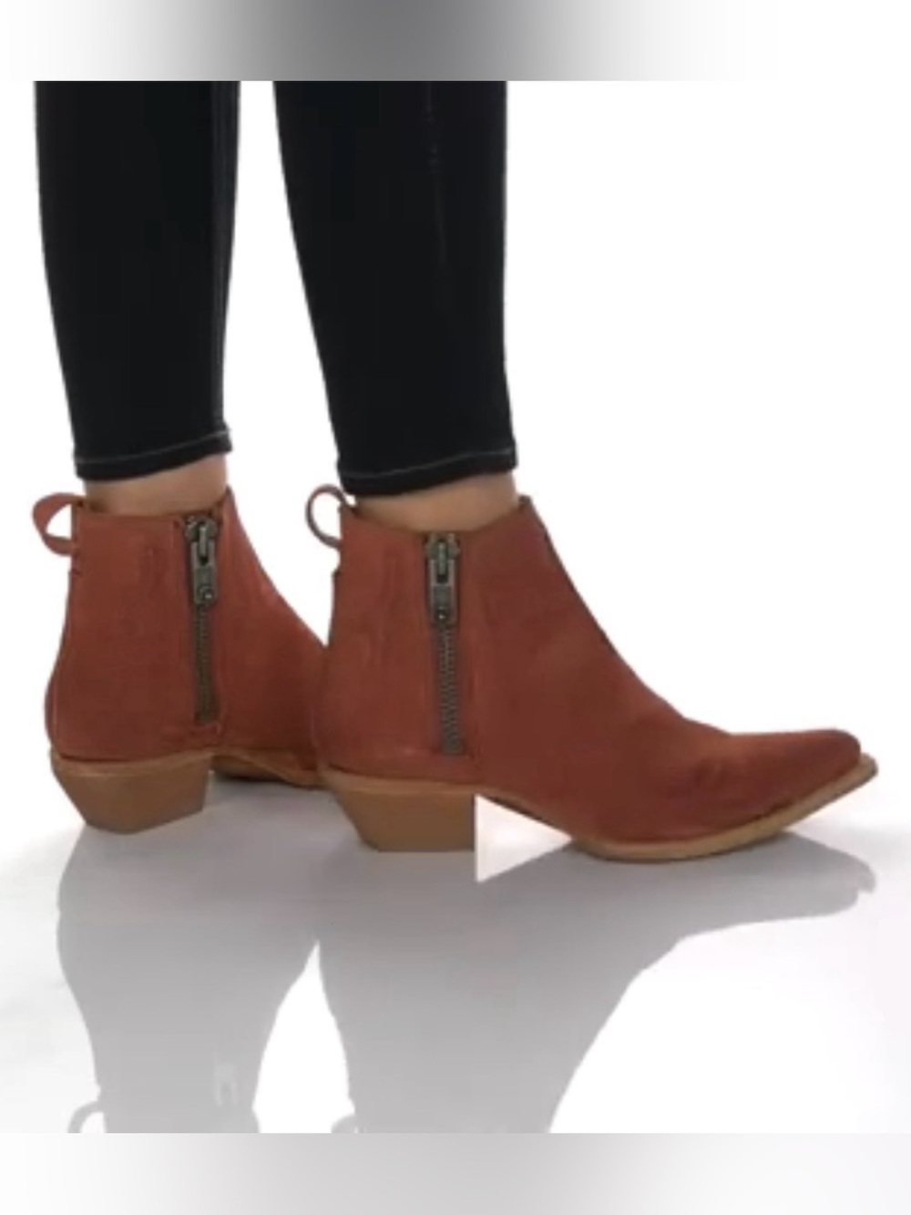 Frye Rust Primrose Leather Ankle Booties with Side Zippers Size 8.5